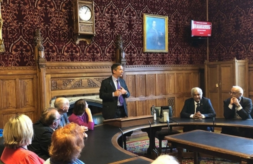 Jonathan welcoming representatives of the Cambridgeshire and Bedfordshire Federation of Small Businesses to Parliament.